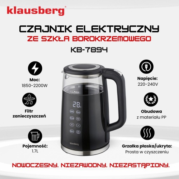 Czajnik elektryczny Klausberg KB-7894 (1.7 l, regulacja temperatury)
