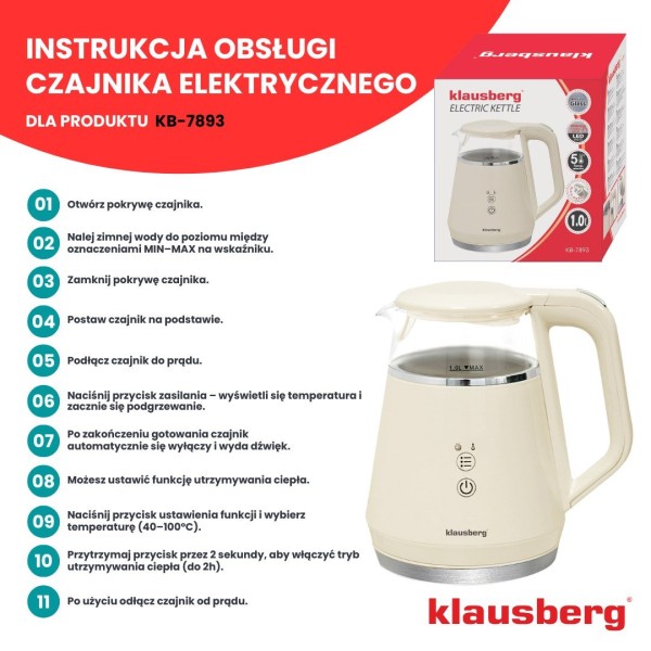 Czajnik elektryczny Klausberg KB-7893 (1.0 l)