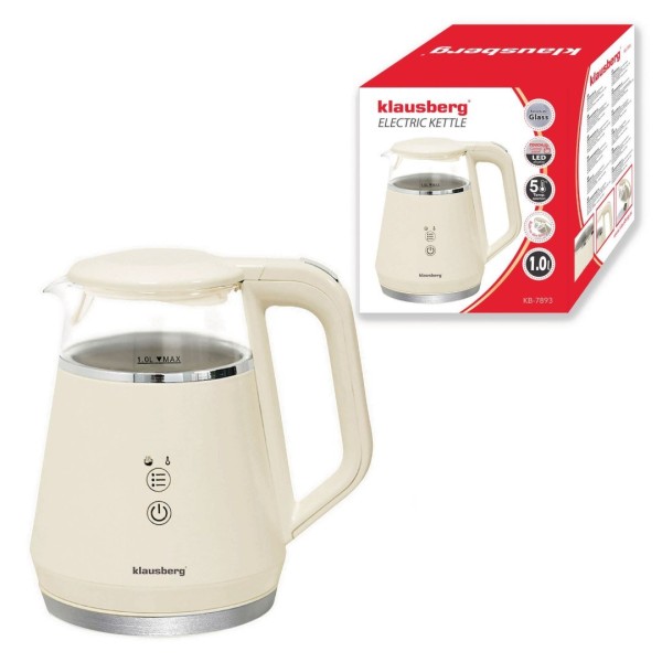 Електричний чайник з регулюванням температури, малий, 1,0 л, бездротовий, для вершків, Klausberg KB-7893