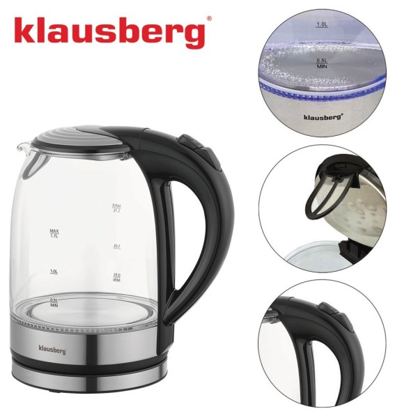 Електричний скляний чайник 1,7 л Klausberg KB-7886