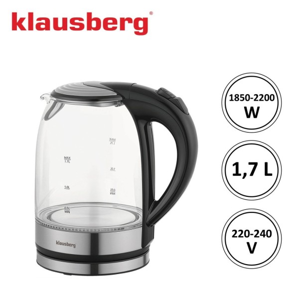 Електричний скляний чайник 1,7 л Klausberg KB-7886
