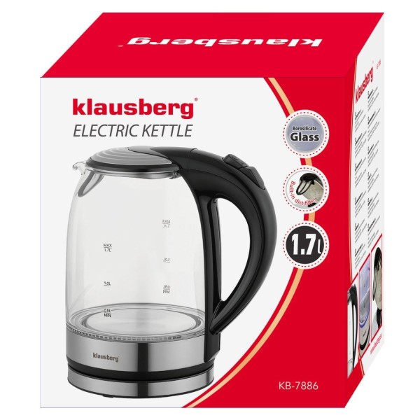 Електричний скляний чайник 1,7 л Klausberg KB-7886