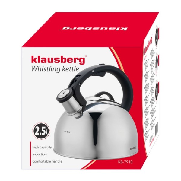 СТАЛЕВИЙ ЧАЙНИК ЗІ СВИСТКОМ 2,5 Л KLAUSBERG KB-7910