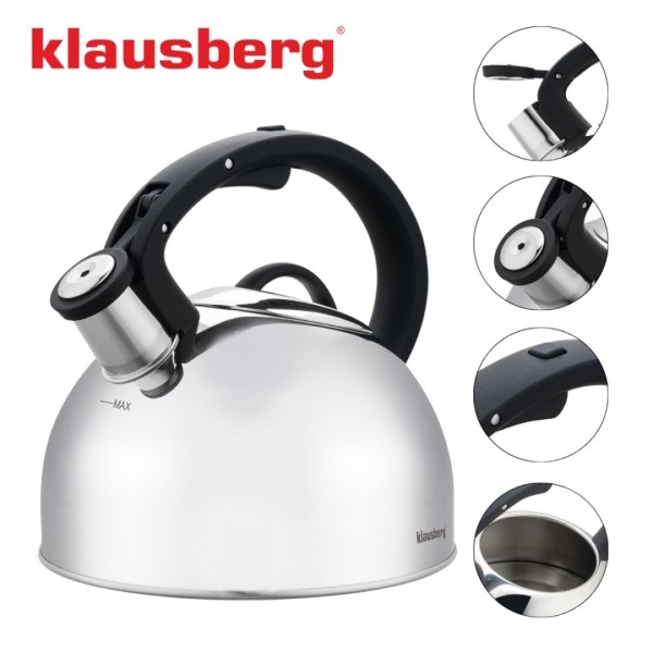 СТАЛЕВИЙ ЧАЙНИК ЗІ СВИСТКОМ 2,5 Л KLAUSBERG KB-7910