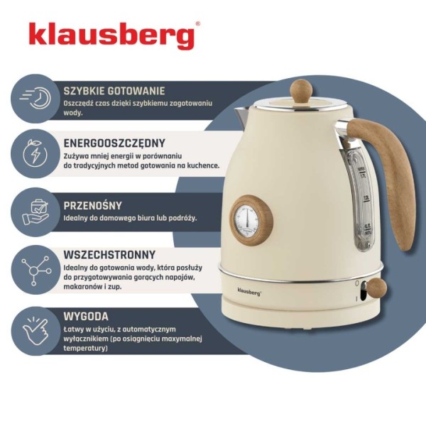 Електричний чайник 1,7 л з термометром Klausberg KB-9006 Retro