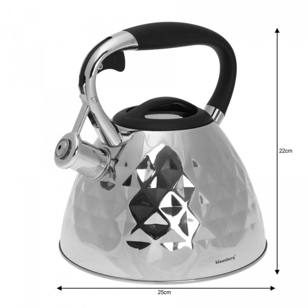 СТАЛЕВИЙ ЧАЙНИК 3.0 Л САТИНОВИЙ ДІАМАНТОВИЙ KLAUSBERG KB-7413