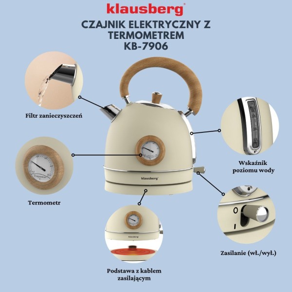 Czajnik elektryczny Klausberg KB-7905 (stal nierdzewna 1.8 l)