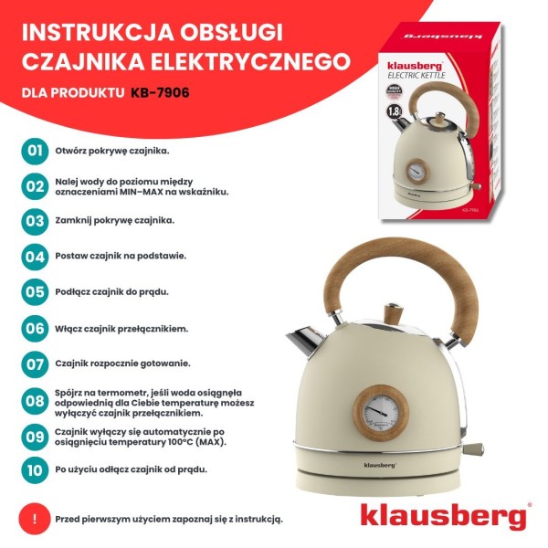 Czajnik elektryczny Klausberg KB-7905 (stal nierdzewna 1.8 l)