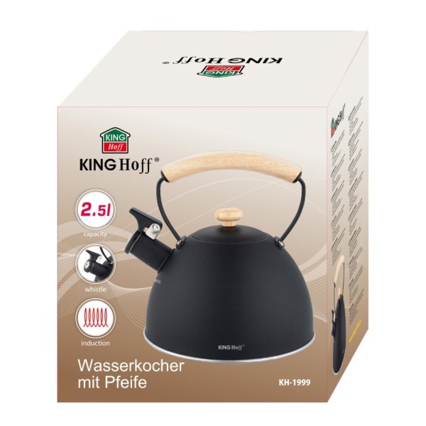 ЧАЙНИК 2,5 Л ЗІ СВИСТКОМ KINGHOFF KH-1999 МАТОВИЙ ЧОРНИЙ