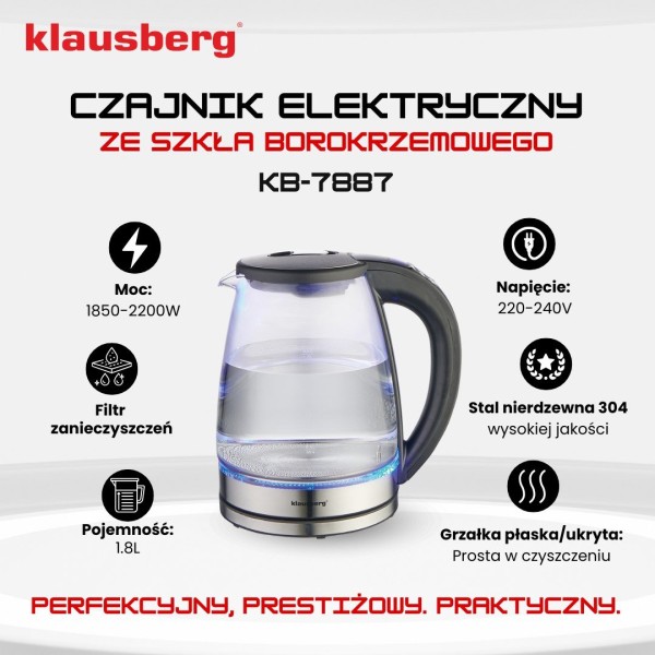Czajnik elektryczny Klausberg KB-7887 (szklany 1.8 l)