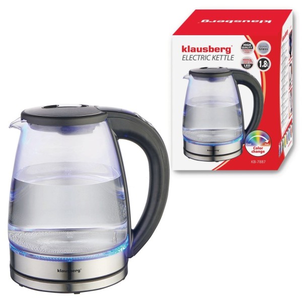 Електричний чайник з регулюванням температури, скло, 1,8 л, Klausberg KB-7887