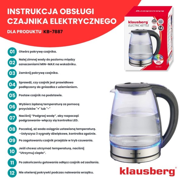 Czajnik elektryczny Klausberg KB-7887 (szklany 1.8 l)