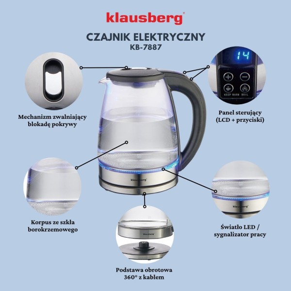 Czajnik elektryczny Klausberg KB-7887 (szklany 1.8 l)