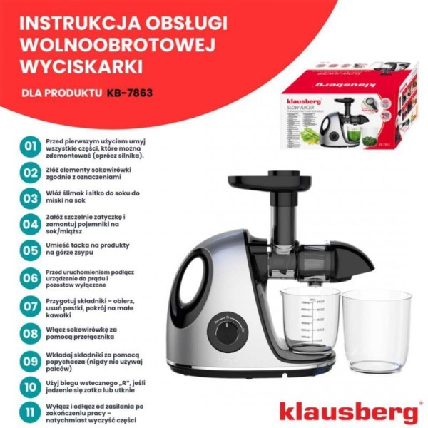 Wyciskarka do soku Klausberg KB-7863 (wolnoobrotowa)