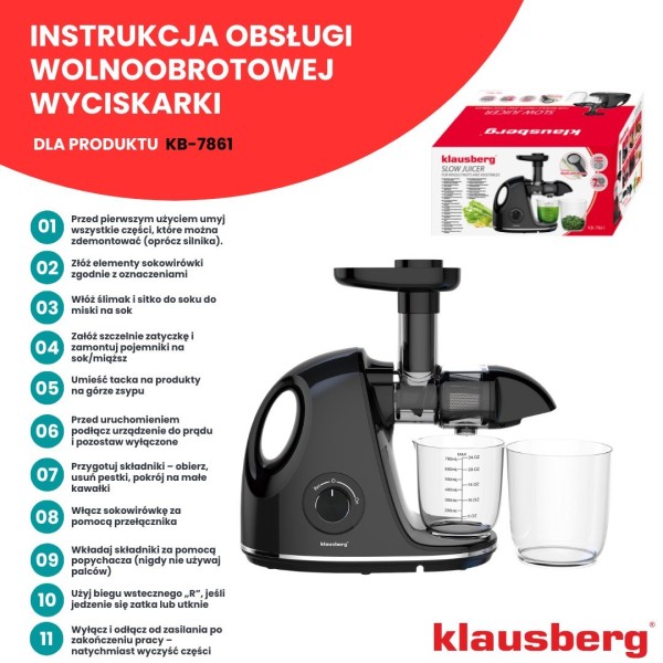 Sokowirówka wolnoobrotowa Klausberg KB-7861 (150 W)