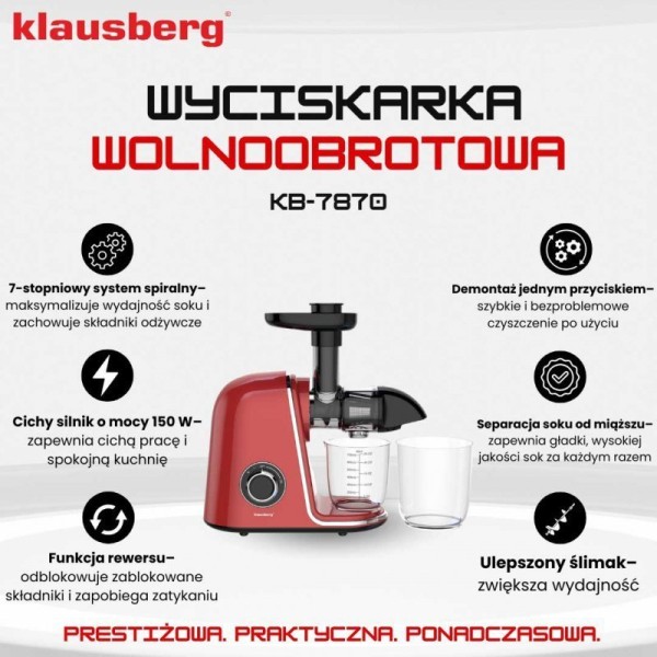 Wyciskarka do soków Klausberg KB-7870 (wolnoobrotowa)