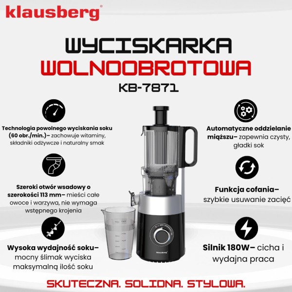 Sokowirówka wolnoobrotowa Klausberg KB-7871 (180 W)