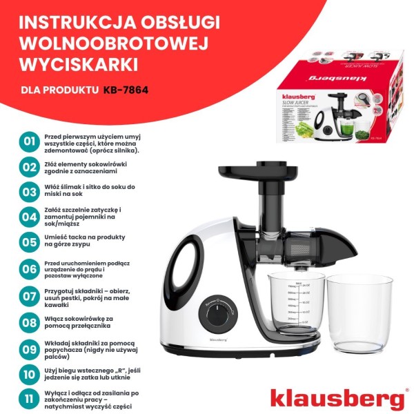 Sokowirówka wolnoobrotowa Klausberg KB-7864 (150 W)