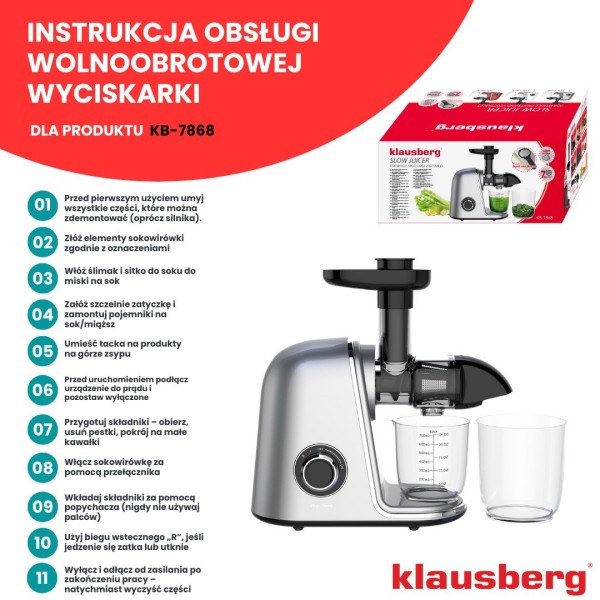 Sokowirówka wolnoobrotowa Klausberg KB-7868 (150 W)