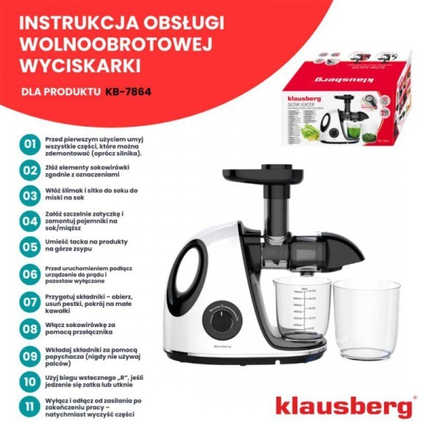 Wyciskarka wolnoobrotowa Klausberg KB-7864 (sokowirówka)