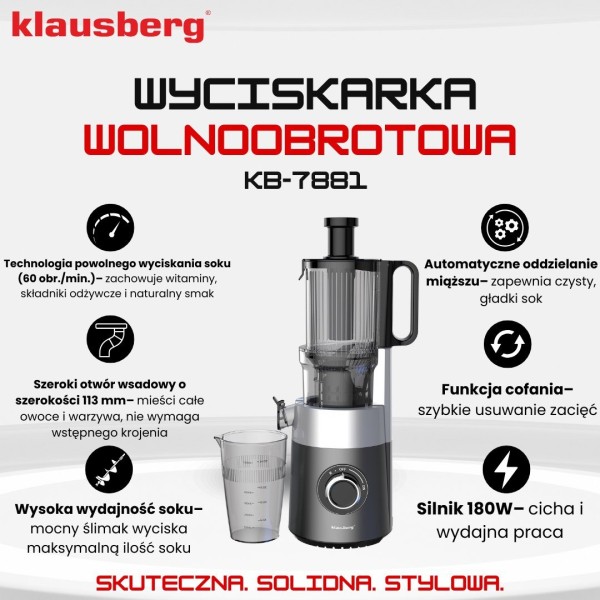 Sokowirówka wolnoobrotowa Klausberg KB-7881 (180 W)
