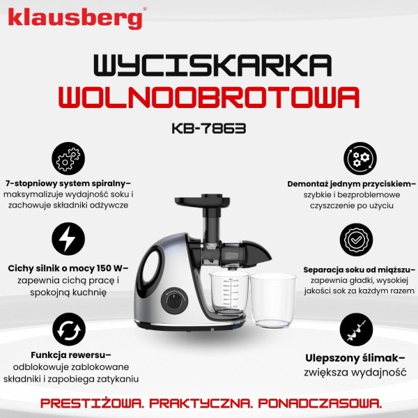 Sokowirówka wolnoobrotowa Klausberg KB-7863 (150 W)
