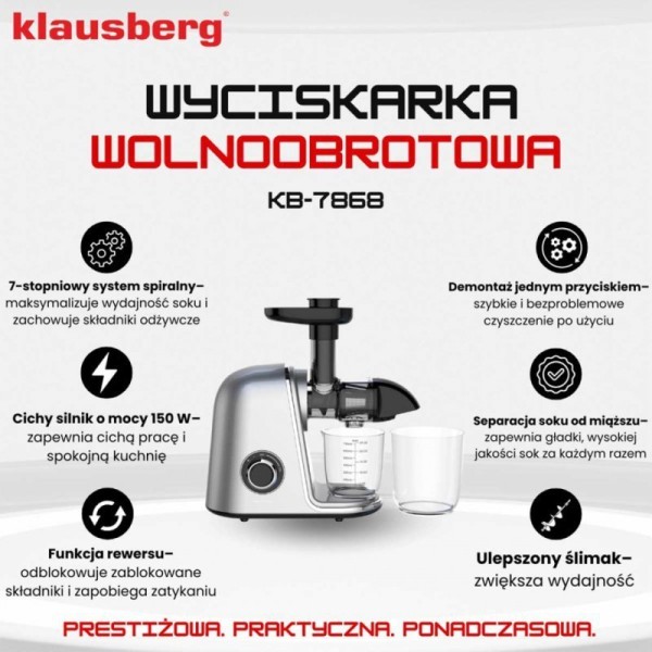 Wyciskarka do soków Klausberg KB-7868 (wolnoobrotowa)