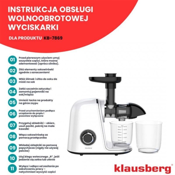 Wyciskarka wolnoobrotowa Klausberg KB-7869 (sokowirówka)