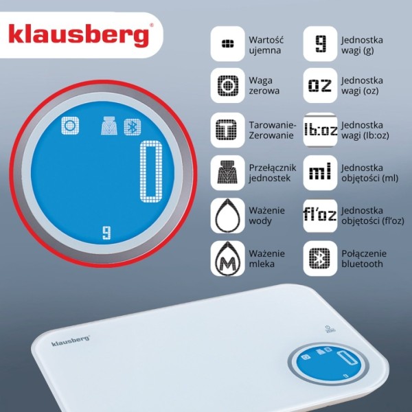 ЕЛЕКТРОННІ КУХОННІ ВАГИ 5 кг KLAUSBERG KB-7938 Bluetooth