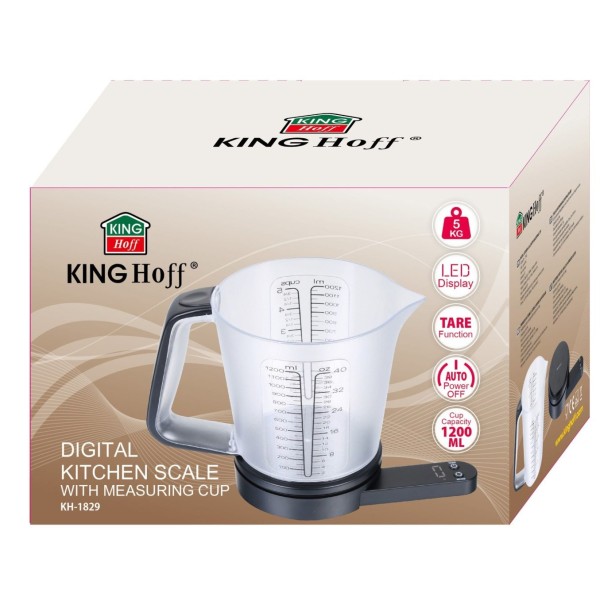 ЕЛЕКТРОННІ КУХОННІ ВАГИ З ГЛЕЧИКОМ 1200 МЛ / 1 Г / 5 КГ KINGHOFF KH-1829