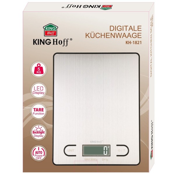 ЕЛЕКТРОННІ КУХОННІ ВАГИ 1 Г / 5 КГ KINGHOFF KH-1821