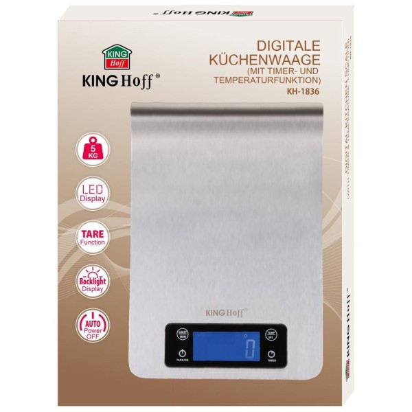 ЕЛЕКТРОННІ КУХОННІ ВАГИ 1 Г / 5 КГ НА РЕЙЦІ KINGHOFF KH-1836