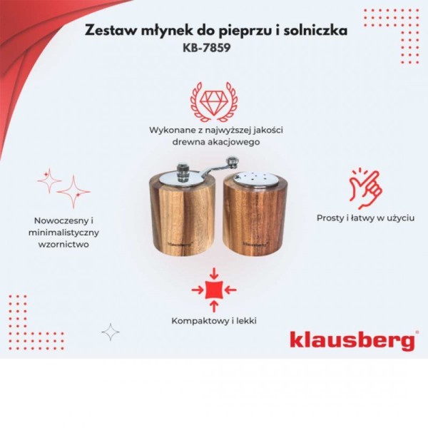 Młynek do pieprzu i solniczka Klausberg KB-7859 (akacjowy)