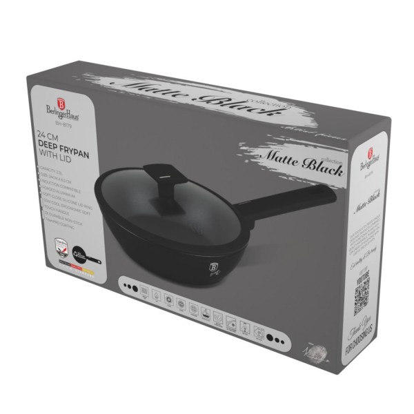 Сковорода з кришкою 24 см BerlingerHaus матово-чорна BH-8179