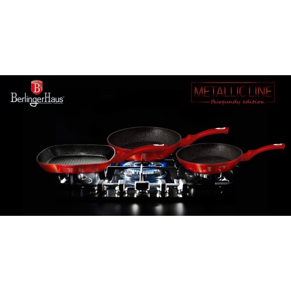 НАБІР З 3 ГРАНІТНИХ СКОВОРОДИН 20/24/28 СМ BERLINGER HAUS METALLIC LINE BURGUNDY BH-1289-N