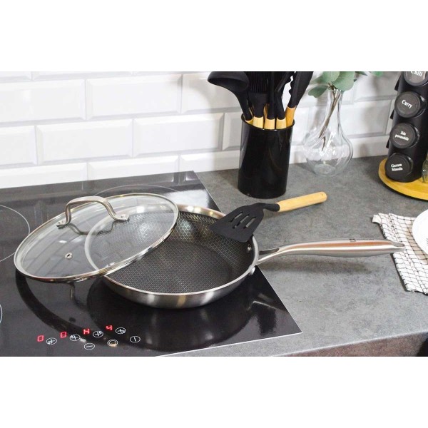 Patelnia stalowa z pokrywką Brunbeste 5557 (30 cm)