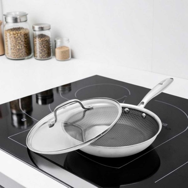 Patelnia stalowa z pokrywką Brunbeste 5556 (28 cm, powłoka plaster miodu)