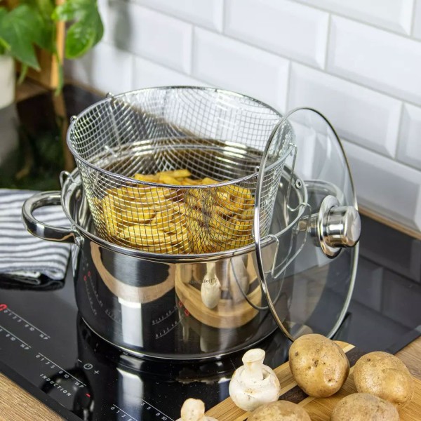 Garnek tradycyjny Kinghoff KH-1630 (5,5 l / 24 cm z koszykiem do smażenia)