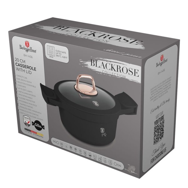 Каструля з титановим покриттям 2,8 л 20 см BERLINGER HAUS Чорна троянда BH-1456