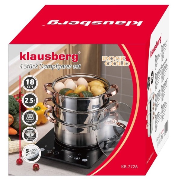 ПАРОВАРА НАБІР ДЛЯ ПРИГОТУВАННЯ НА ПАРУ 18 СМ 4 ЕЛЕМЕНТИ KLAUSBERG KB-7726