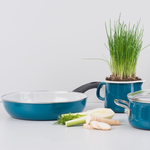 Каструля Riess низька з кришкою 16 см, колір Аквамарин