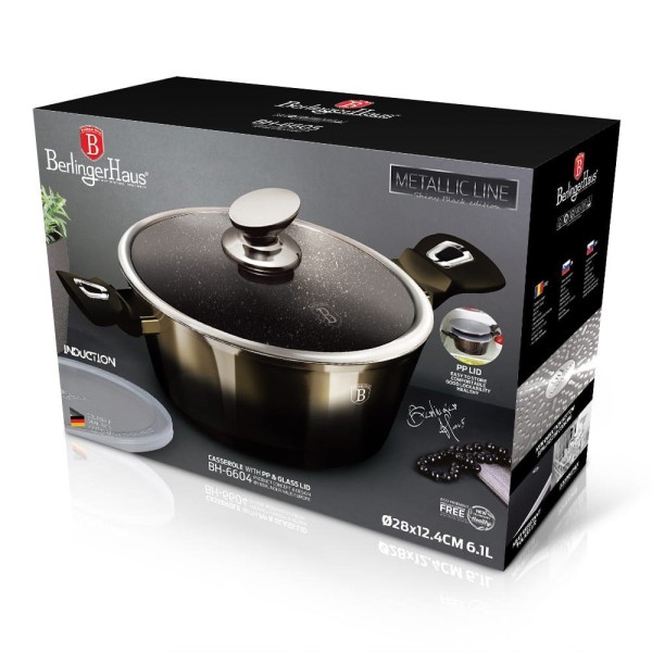 Каструля з гранітним покриттям 6,1 л 28 см BERLINGER HAUS блискучий чорний BH-6606