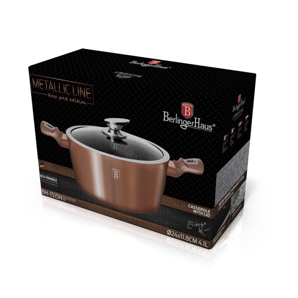 Каструля 4,5 л 24 см Berlinger Haus Metallic Line, рожеве золото BH-1515-N