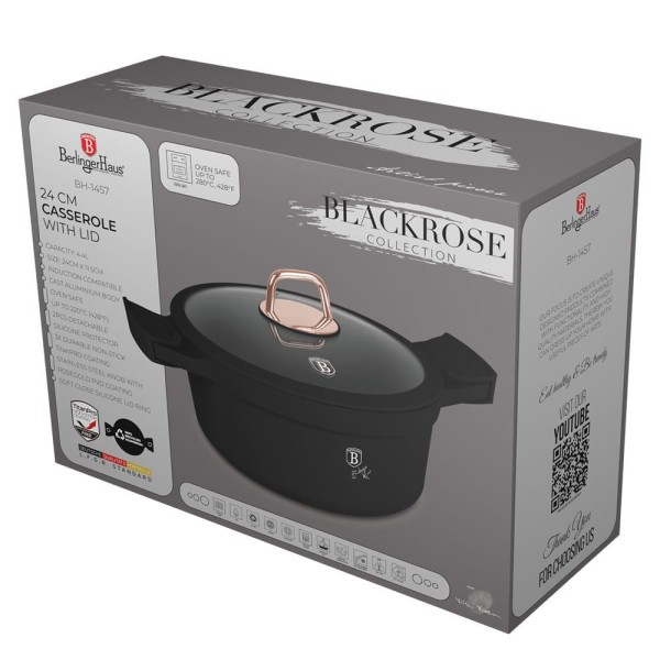 Каструля з титановим покриттям 4,4 л 24 см BERLINGER HAUS Чорна троянда BH-1457