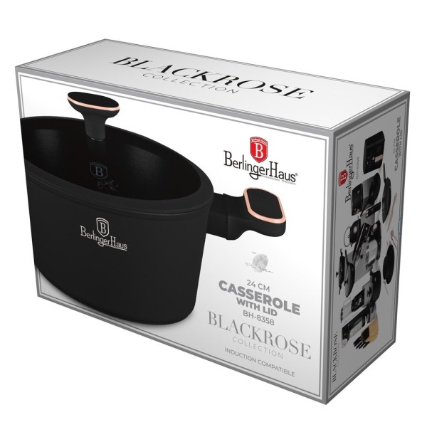 Горщик з кришкою 24 см BerlingerHaus BH-8358 | Колекція «Чорна троянда»