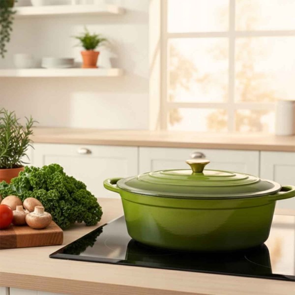 Емальована чавунна сковорода для запікання 6 л HAGE оливкова