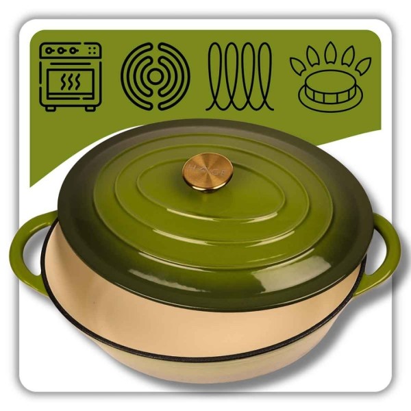 Емальована чавунна сковорода для запікання 6 л HAGE оливкова