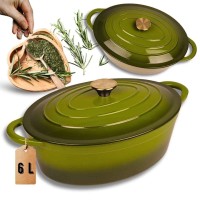 Емальована чавунна сковорода для запікання 6 л HAGE оливкова