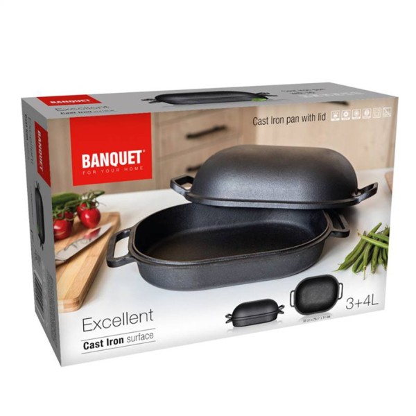 ЧАВУННА ПАТЕЛЬНЯ ДЛЯ ЗАПІКАННЯ 39 см 3 + 4 л BANQUET