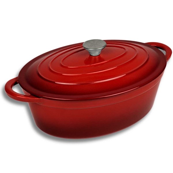 Емальована чавунна сковорода для запікання 6 л HAGE червоного кольору